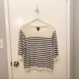 White & Black Striped 3/4 Sleeve Sweater
